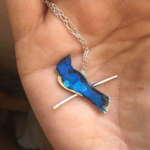 Blue Jay on Sterling Branch necklace - Nora Catherine