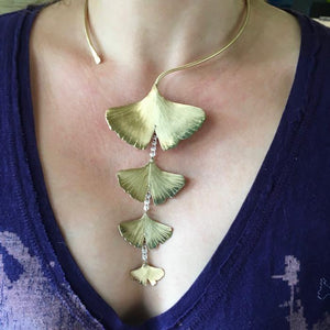 Cascading Ginkgo Leaf statement collar in copper, bronze or sterling - Nora Catherine