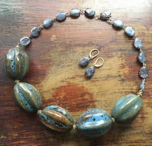 Ocean garden ceramic and kynite statement necklace and earrings - Nora Catherine