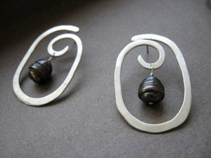 Oval Swirl post earrings w/pearl in copper, bronze or sterling silver - Nora Catherine