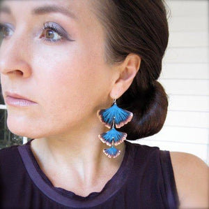 Triple Cascading Ginkgo Leaf patina earrings in copper, bronze or sterling - Nora Catherine