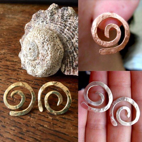 Ancient Spiral post earrings in copper, bronze or sterling silver (SM)