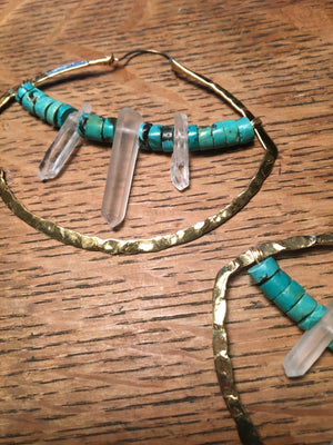 Big and Bold Hoops w/natural turquoise and quartz crystal - Nora Catherine
