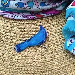 Blue Jay on Sterling Branch hat/lapel pin (LG) - Nora Catherine