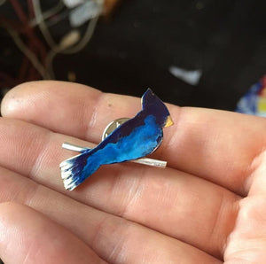 Blue Jay on Sterling Branch lapel pin or tie tack (SM) - Nora Catherine