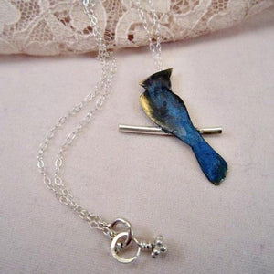 Blue Jay on Sterling Branch necklace - Nora Catherine