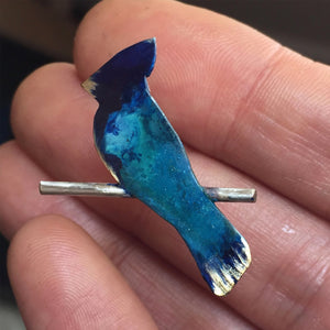 Blue Jay on Sterling Branch post earrings - Nora Catherine