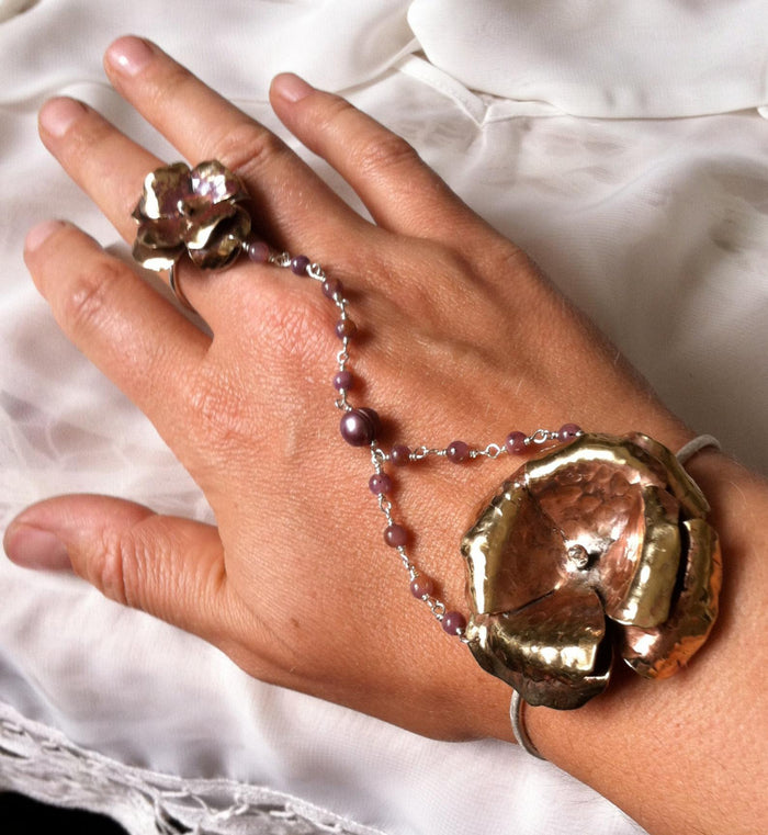 Camellia bangle bracelet and ring set