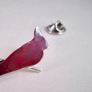 Cardinal on Sterling Branch lapel pin or tie tack (SM) - Nora Catherine