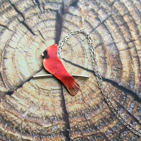 Cardinal on Sterling Branch necklace