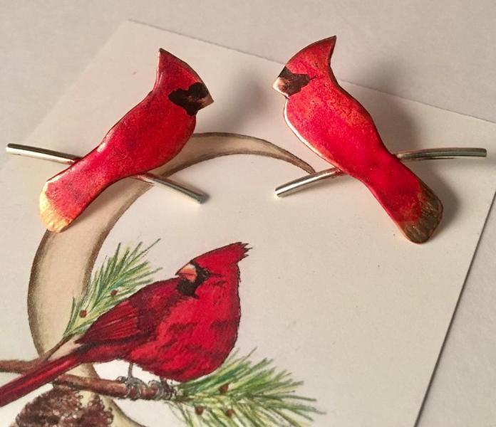 Cardinal on Sterling Branch post earrings