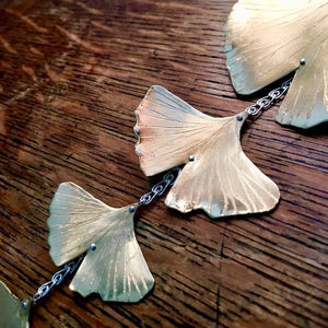 Cascading Ginkgo Leaf statement collar in copper, bronze or sterling - Nora Catherine