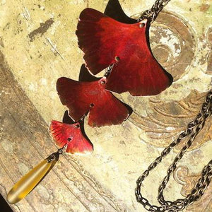 Cascading Ginkgo Leaf tassel necklace w/sea glass drop - Nora Catherine