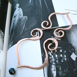 Chandelier Turkish Swirl earrings w/pearl in copper, bronze or sterling silver - Nora Catherine
