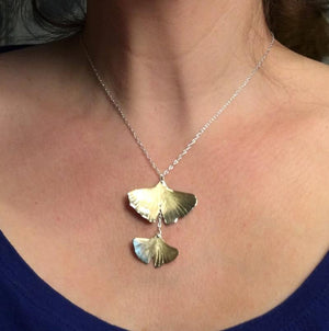 Double Cascading Ginkgo Leaf necklace in copper, bronze, or sterling - Nora Catherine