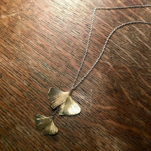 Double Cascading Ginkgo Leaf necklace in copper, bronze, or sterling - Nora Catherine