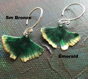 Double Cascading Ginkgo Leaf patina earrings in copper, bronze or sterling - Nora Catherine