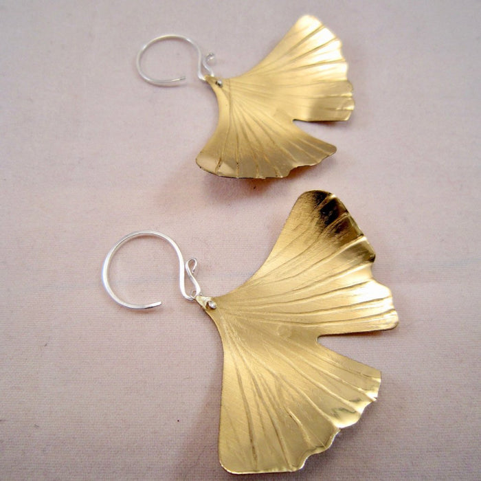 Ginkgo Leaf earrings in copper, bronze or sterling (LG)