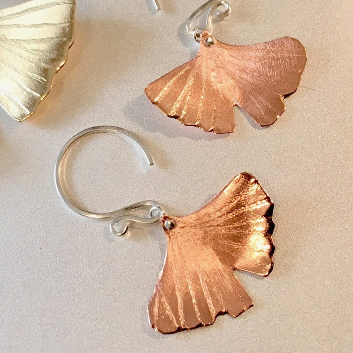 Ginkgo Leaf earrings in copper, bronze or sterling (SM)