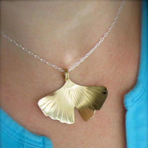 Ginkgo Leaf necklace in copper, bronze or sterling (LG)