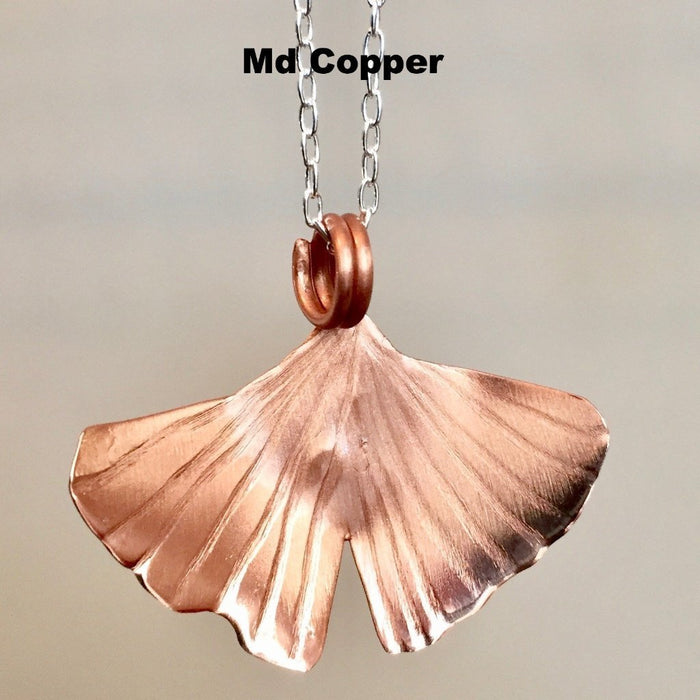 Ginkgo Leaf necklace in copper, bronze or sterling (MD)