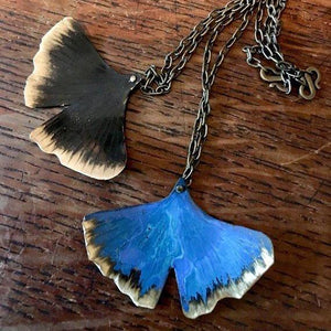 Ginkgo Leaf patina necklace in copper, bronze or sterling (LG) - Nora Catherine