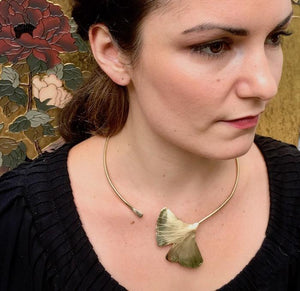 Ginkgo Leaf statement collar in copper, bronze or sterling - Nora Catherine