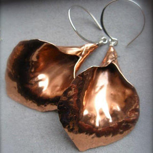 Hammered Calla Lily earrings in copper, bronze or sterling (MD) - Nora Catherine