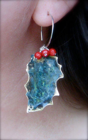 Holly Leaf earrings w/patina - Nora Catherine