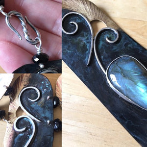 Labradorite Cleopatra Meets Art Nouveau bronze and sterling linked collar - Nora Catherine