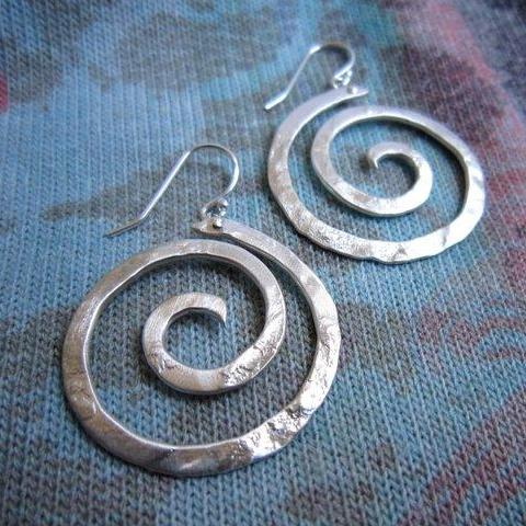 Small Ancient Spiral hanging earrings in copper, bronze or sterling silver