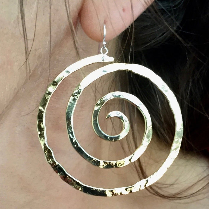 Lg Ancient Spiral hanging earrings in copper, bronze or sterling silver