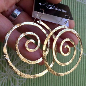 Lg Ancient Spiral hanging earrings in copper, bronze or sterling silver - Nora Catherine