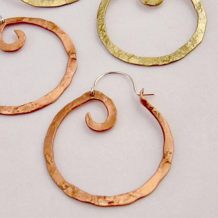 Lightweight Swirl Hoops in copper, bronze or sterling silver (SM)