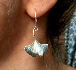 Long-stem Ginkgo Leaf earrings in copper, bronze or sterling (LG-SM) - Nora Catherine