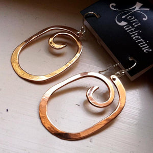 Oval Swirl hanging earrings in copper, bronze or sterling silver - Nora Catherine