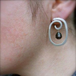 Oval Swirl post earrings w/pearl in copper, bronze or sterling silver - Nora Catherine