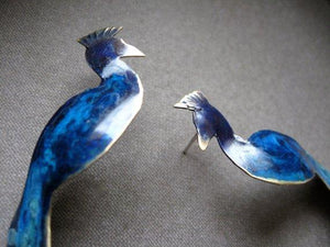 Peacock post earrings in bronze and sterling w/patina - Nora Catherine