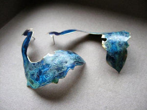 Peacock post earrings in bronze and sterling w/patina - Nora Catherine