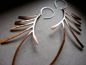 Pheasant Feather hanging earrings in copper, bronze or sterling silver (LG) - Nora Catherine