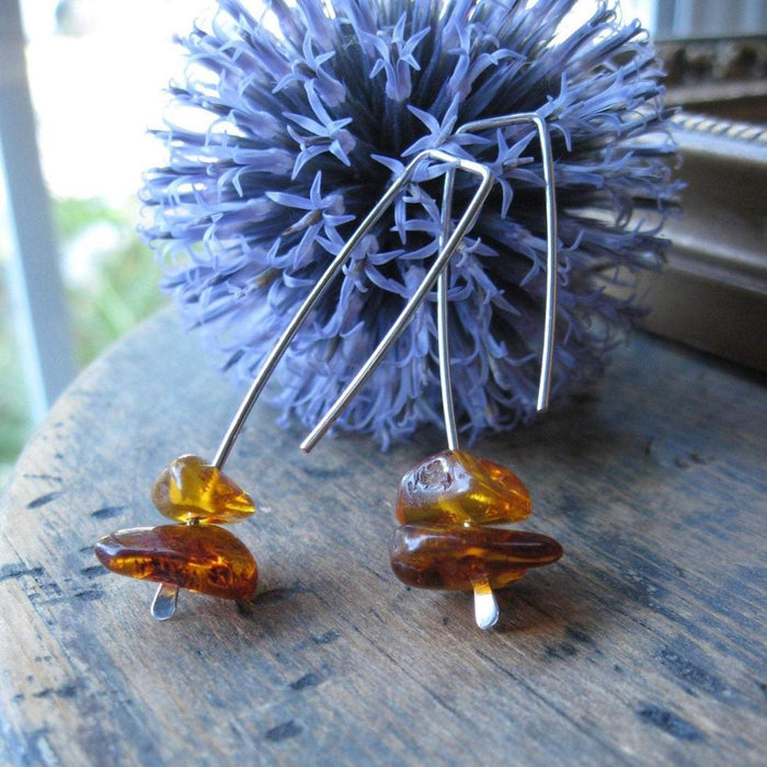 Simple and Sleek amber and sterling earrings