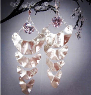 Tiered Dagger crinkle earrings with dazzling cubic zirconia - Nora Catherine