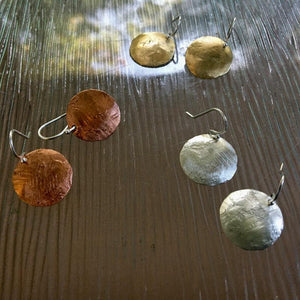 Tiny rugged full moon earrings in copper, bronze or sterling silver - Nora Catherine