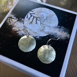 Tiny rugged full moon earrings in copper, bronze or sterling silver - Nora Catherine