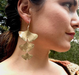 Triple Cascading Ginkgo Leaf earrings in copper, bronze or sterling - Nora Catherine