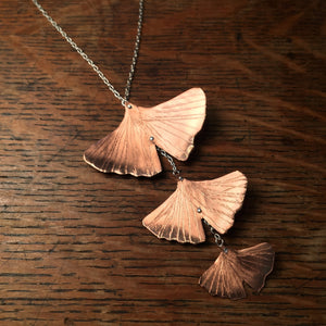 Triple Cascading Ginkgo Leaf necklace in copper, bronze, or sterling - Nora Catherine