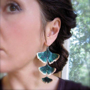 Triple Cascading Ginkgo Leaf patina earrings in copper, bronze or sterling - Nora Catherine