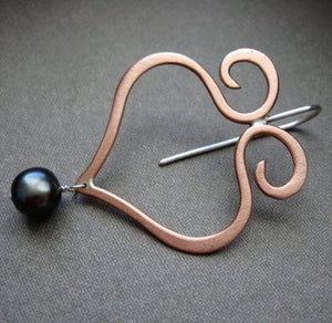 Turkish Swirl earrings w/pearl in copper, bronze or sterling silver (MD) - Nora Catherine