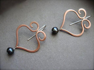 Turkish Swirl earrings w/pearl in copper, bronze or sterling silver (MD) - Nora Catherine