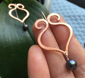 Turkish Swirl earrings w/pearl in copper, bronze or sterling silver (SM) - Nora Catherine
